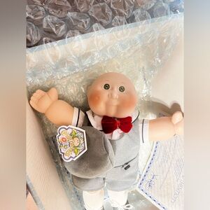 1985 Cabbage Patch Kids Doll Timothy David in Gray Suit with Red Bow Tie